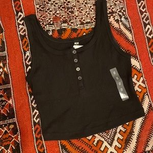 NWT - Black UNIQLO cropped Henley tank top singlet cami - size S